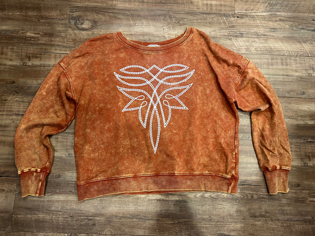 Rust acid wash boot stitch crewneck