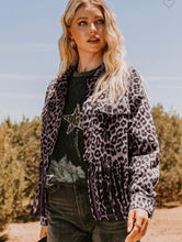 Load image into Gallery viewer, Grey &amp; black leopard suede fringe jacket
