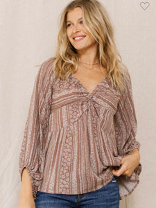 Mocha & cream floral long sleeve top