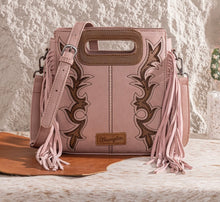 Load image into Gallery viewer, Wrangler Pink &amp; mocha boot scroll handbag crossbody

