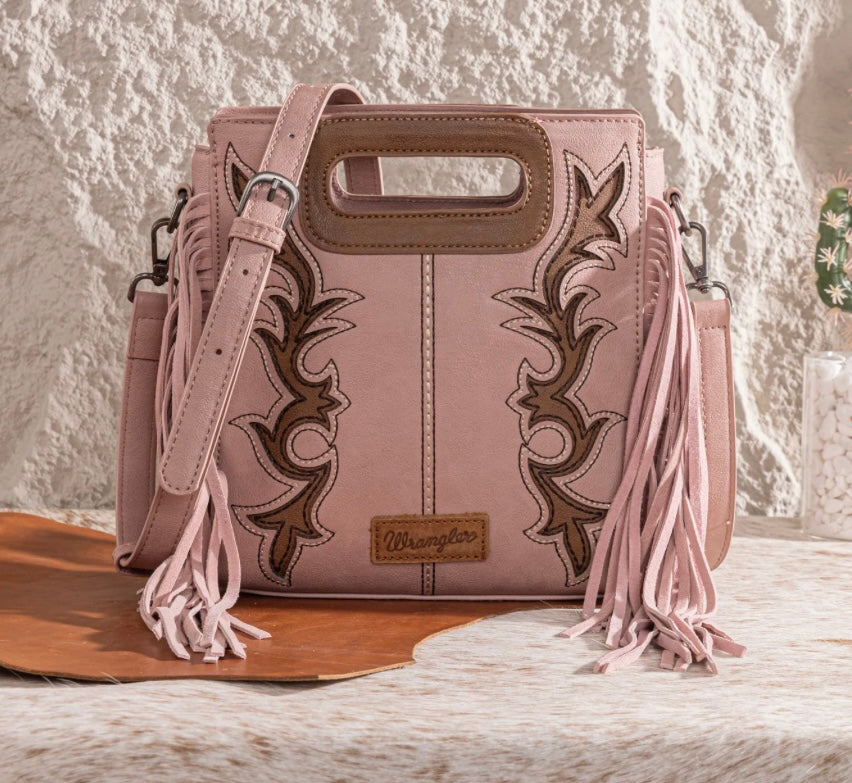 Wrangler Pink & mocha boot scroll handbag crossbody