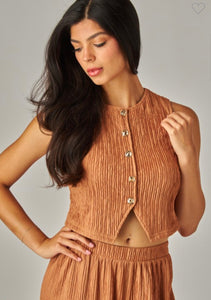 Saddle Brown Crinkled vest & palazzo 2pc set