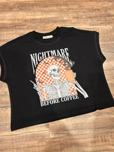 Load image into Gallery viewer, Black nightmare before coffee Halloween t-shirt
