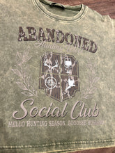 Load image into Gallery viewer, Olive green acid wash abandoned wives hunting social club t-shirt
