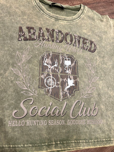 Olive green acid wash abandoned wives hunting social club t-shirt