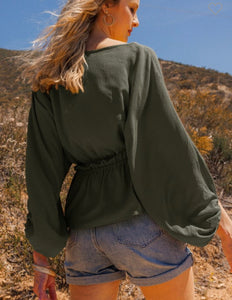 Dark olive green long sleeve top