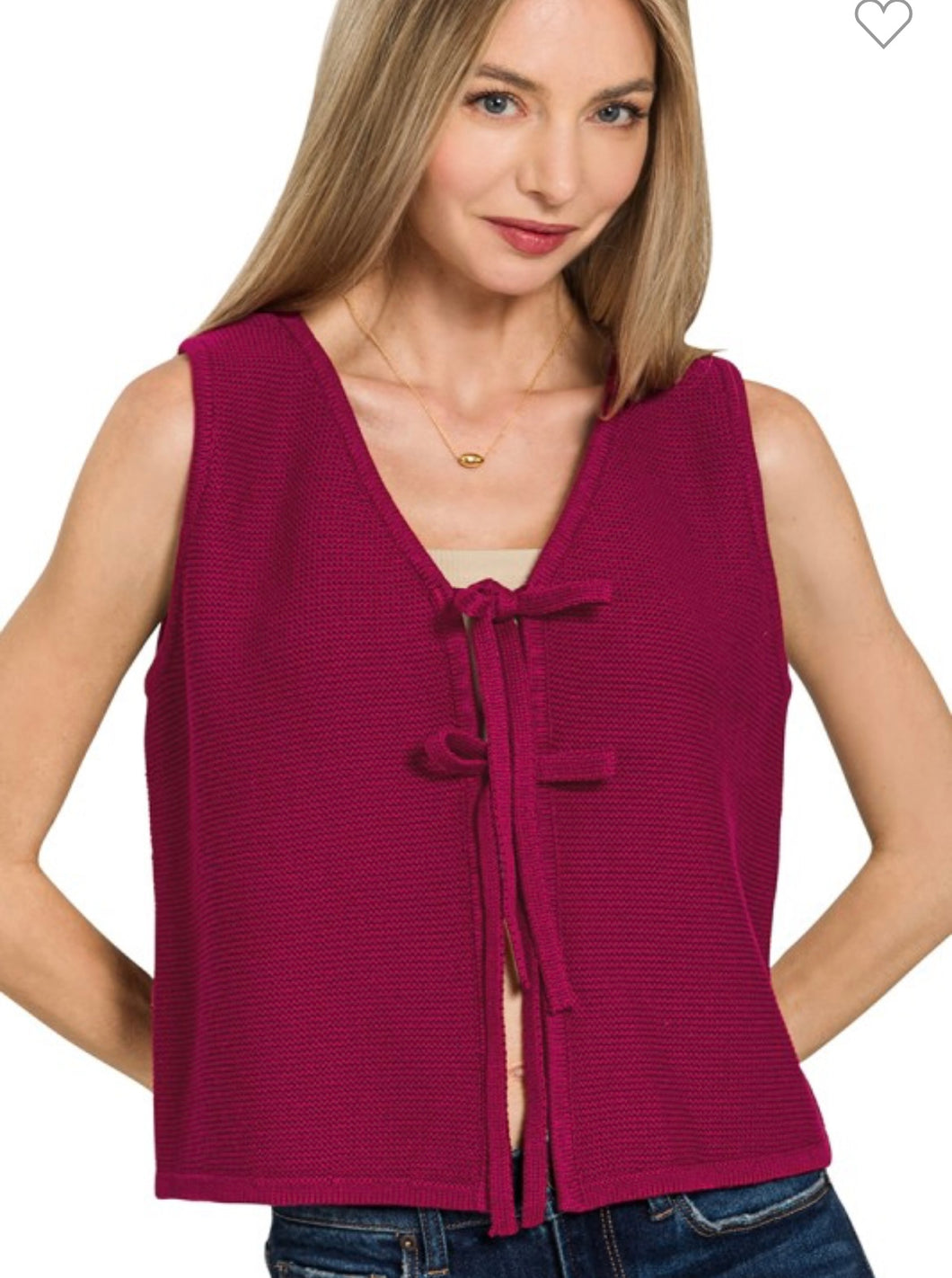 Burgundy knit sweater vest with bow ties