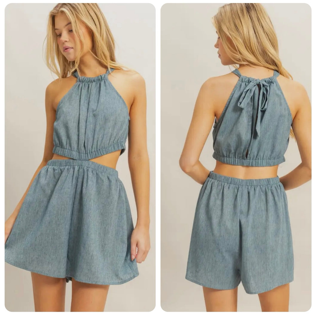 Denim romper with cute cut outs