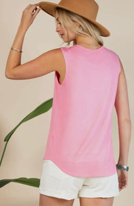 Pink tank with ivory boots & deck of cards