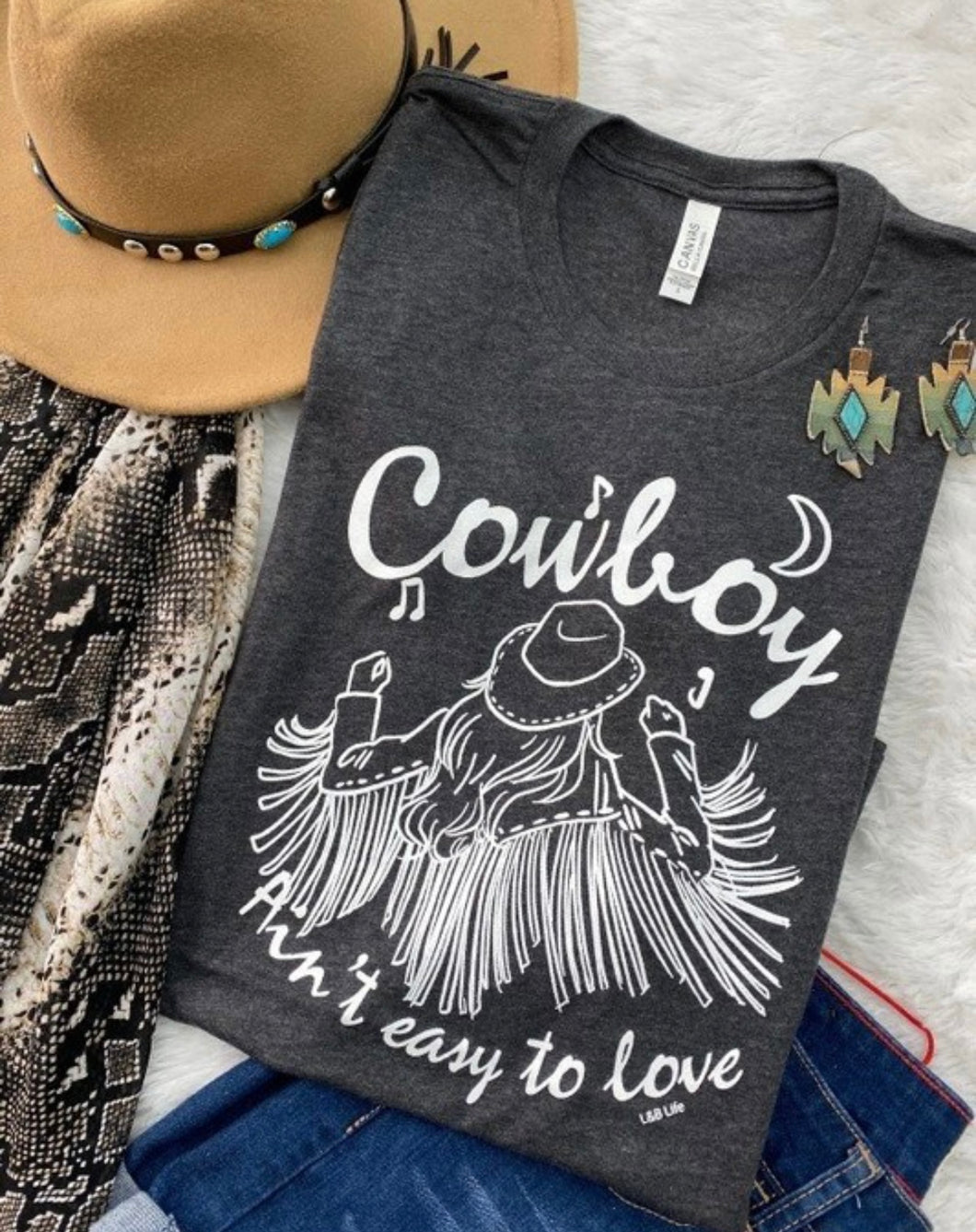 Charcoal & white cowboys ain’t easy to love t-shirt