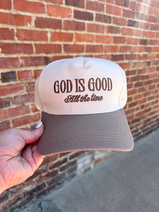 Ivory & Mocha God is good all the time embroidered hat