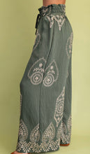 Load image into Gallery viewer, Olive &amp; mocha embroidered medallion palazzo pants
