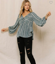 Load image into Gallery viewer, Hunter Green &amp; Cream floral long sleeve top
