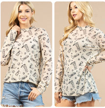 Load image into Gallery viewer, Cream with black boots &amp; spurs mesh top
