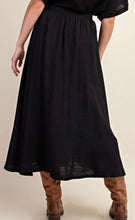 Load image into Gallery viewer, Black linen flowy maxi skirt with button accent
