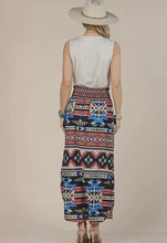 Load image into Gallery viewer, Black, burnt red, taupe &amp; blue Aztec western skirt
