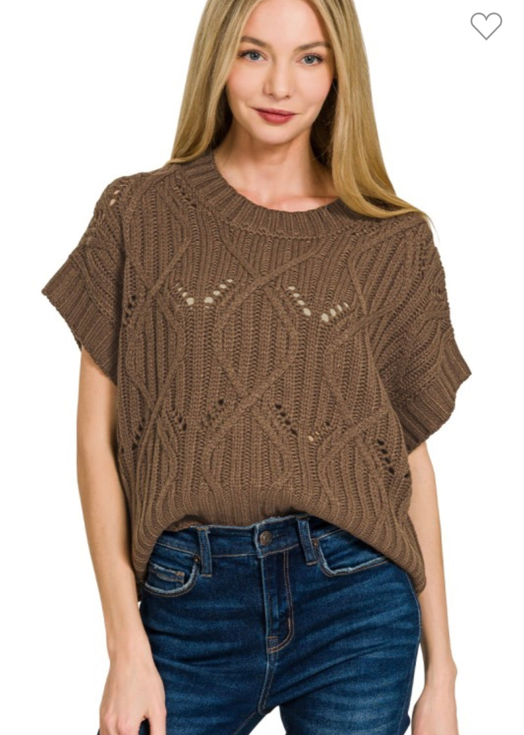 Brown sweater knit short sleeve top