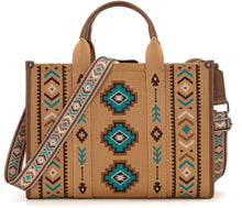 Load image into Gallery viewer, Brown &amp; teal large retro Aztec tote
