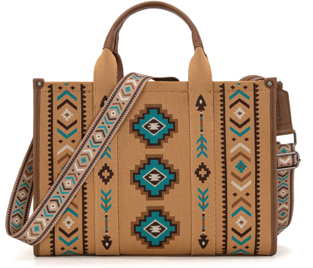 Brown & teal large retro Aztec tote