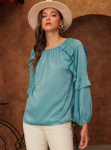 Load image into Gallery viewer, Mineral Blue satin long sleeve top
