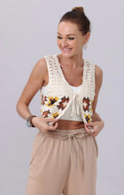 Load image into Gallery viewer, Cream &amp; fall colored crotchet vest with tie front
