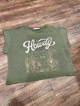 Load image into Gallery viewer, Olive green Howdy western scene t-shirt
