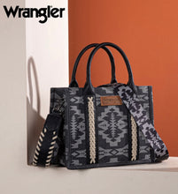 Load image into Gallery viewer, Wrangler Black &amp; grey denim Aztec tote
