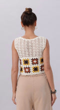 Load image into Gallery viewer, Cream &amp; fall colored crotchet vest with tie front
