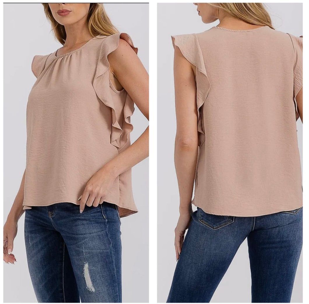 Tan flutter sleeve top