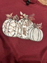 Load image into Gallery viewer, Maroon with cheetah, cow &amp; floral fall pumpkin t-shirt
