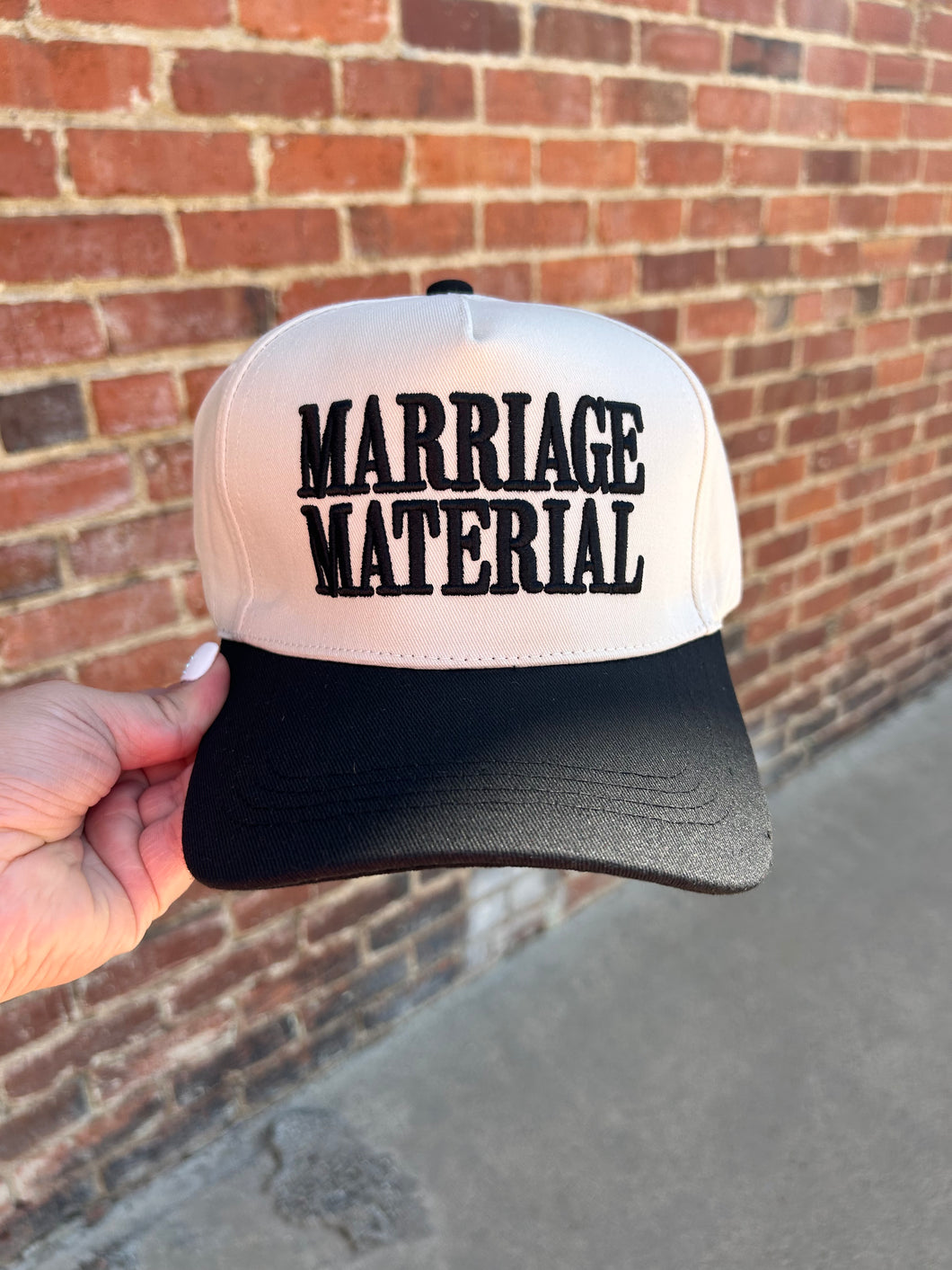 Ivory & Black Marriage Material embroidered hat