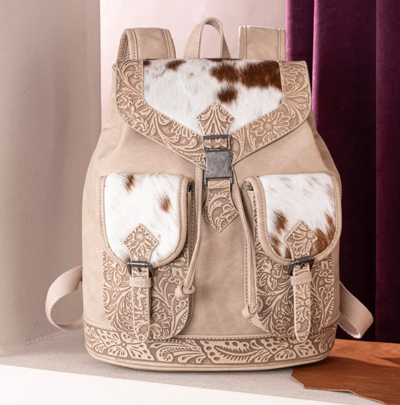 Tan tooled cowhide back by Trinity Ranch