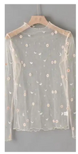 Load image into Gallery viewer, Ivory embroidered floral mesh long sleeve top
