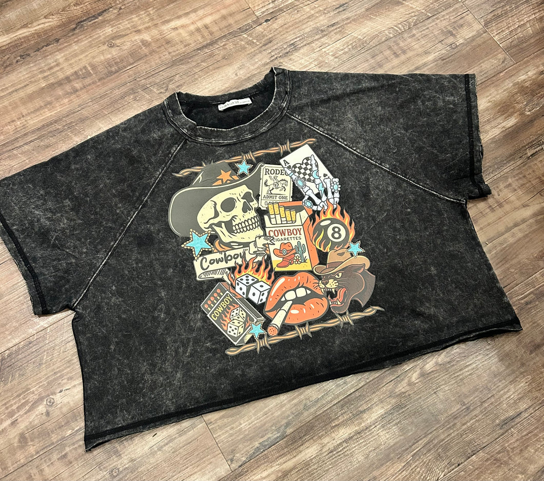 Black acid wash alternative western t-shirt