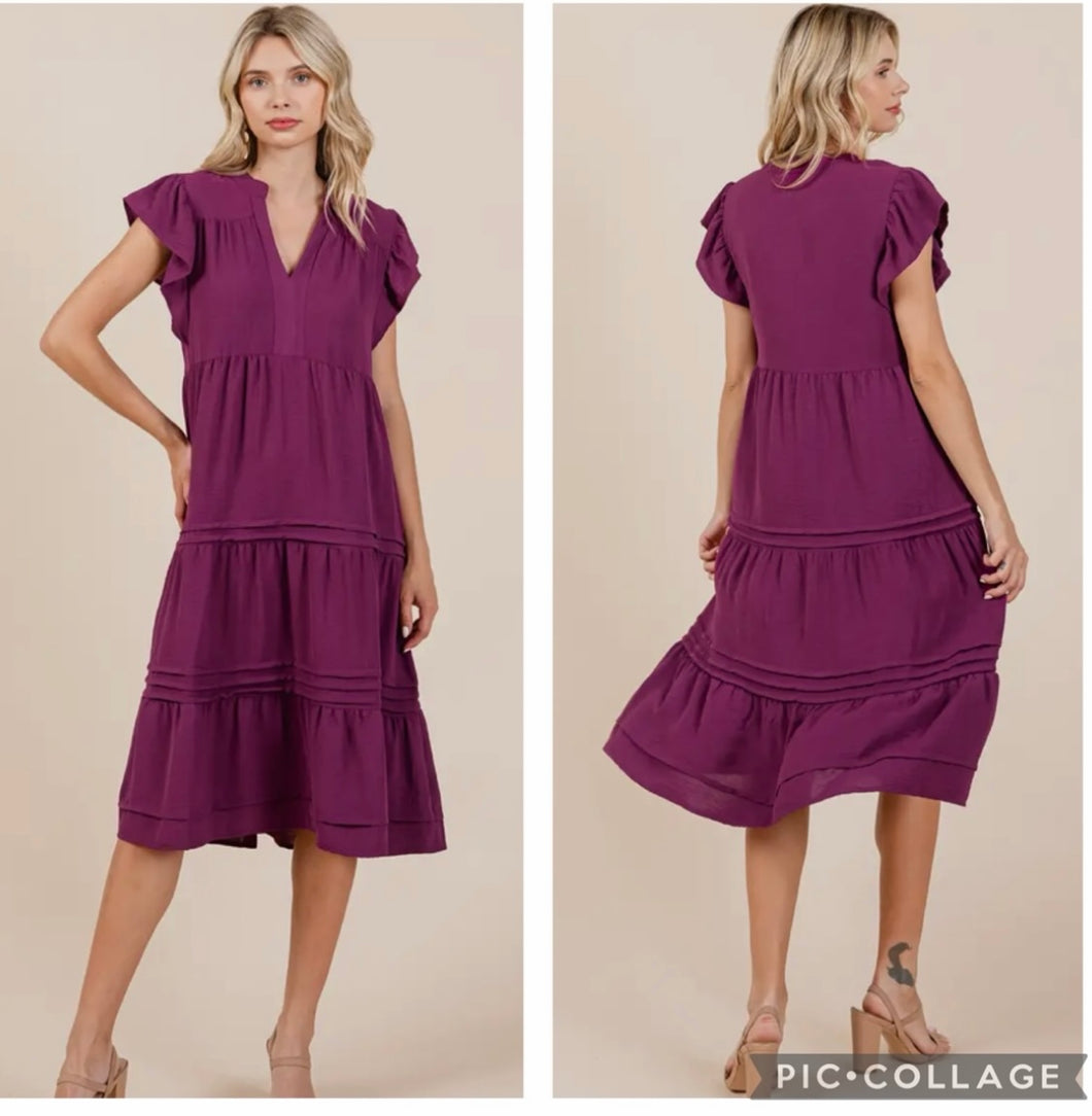 Purple v neck midi dress
