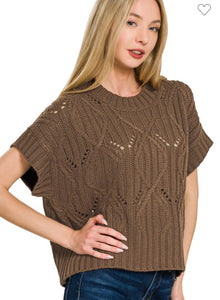 Brown sweater knit short sleeve top