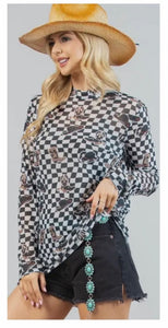 Black & white checkered mesh with boots
