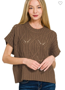 Brown sweater knit short sleeve top