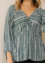 Load image into Gallery viewer, Hunter Green &amp; Cream floral long sleeve top
