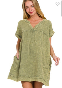 Olive green acid wash t-shirt dress