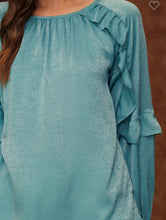 Load image into Gallery viewer, Mineral Blue satin long sleeve top
