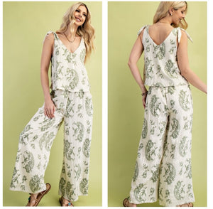 Cream & Olive Paisley Jumpsuit