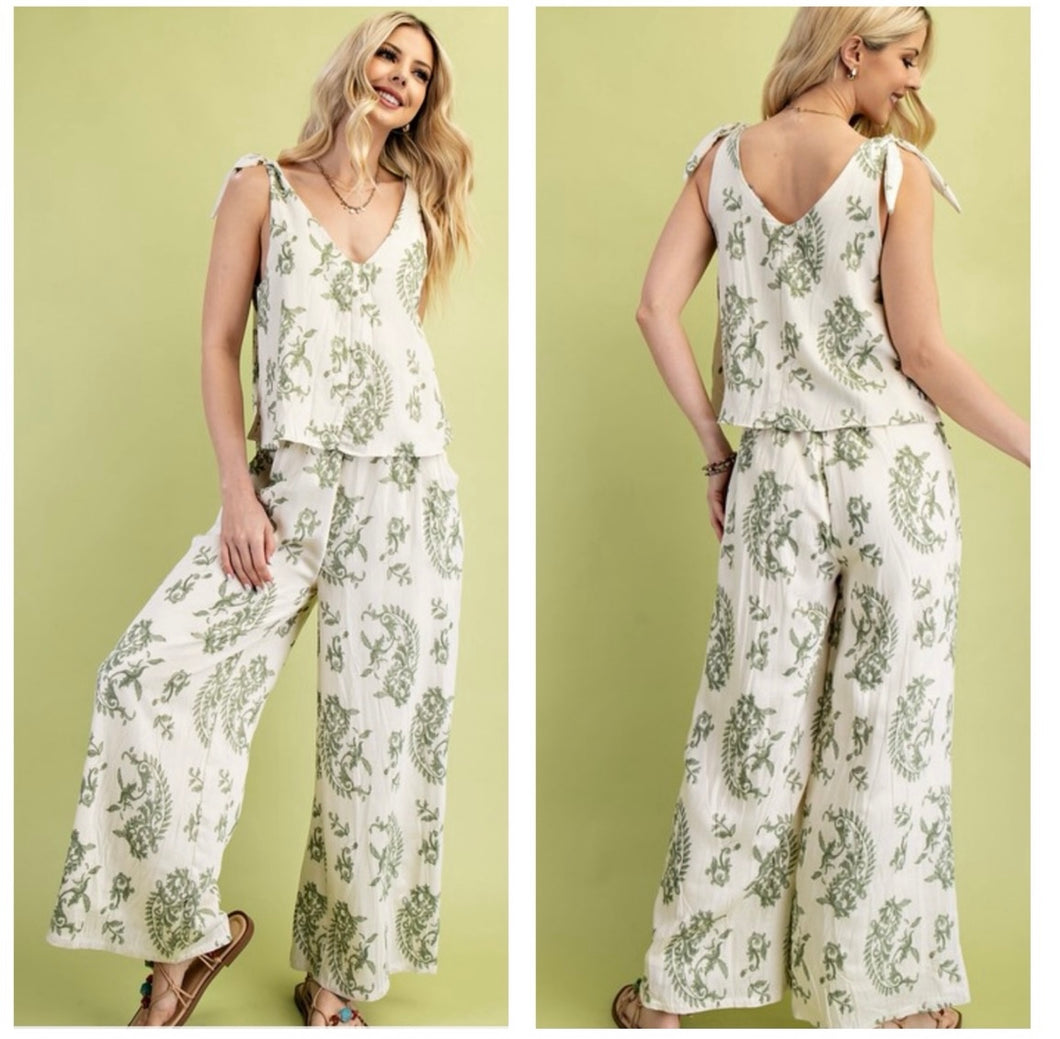 Cream & Olive Paisley Jumpsuit