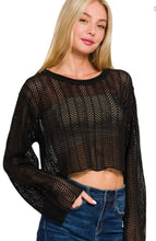 Load image into Gallery viewer, Black open knit crotchet sweater top
