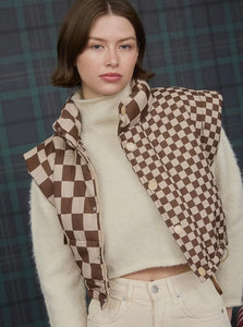 Mocha & Brown checkered puffer vest