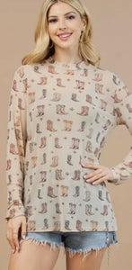 Tan with multi colored boots all over mesh top