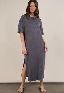 Grey acid wash maxi t-shirt dress