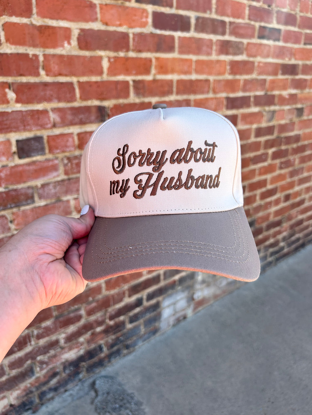 Ivory & Mocha Sorry about my husband embroidered hat