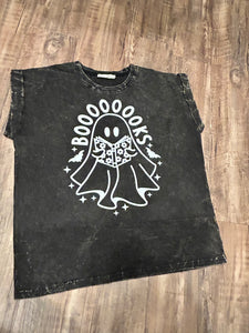 Black acid wash “Boooooks” Halloween t-shirt