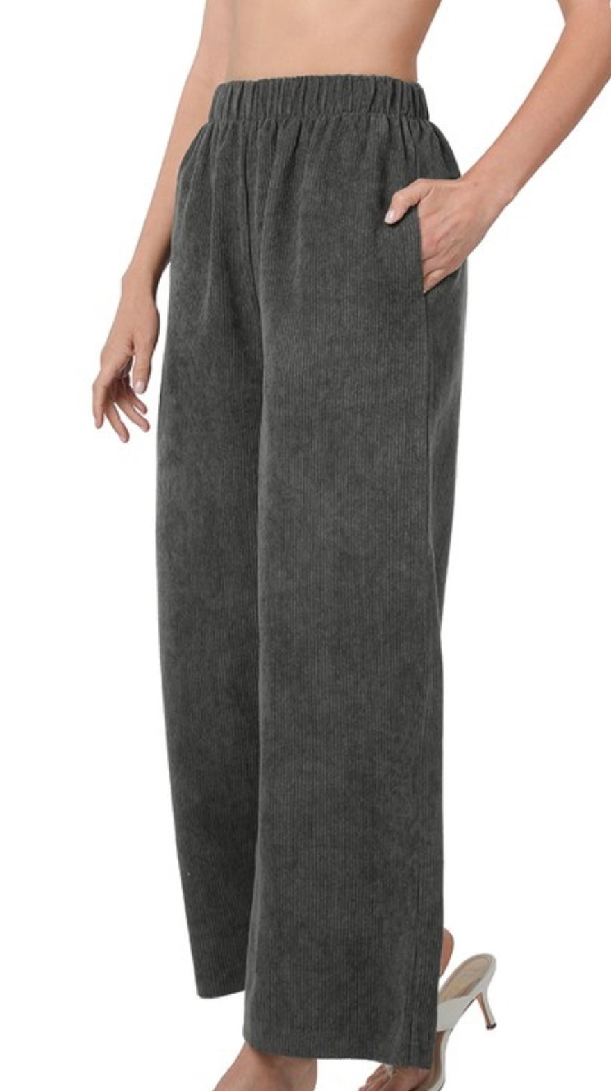 Dark grey corduroy palazzo pants with pockets